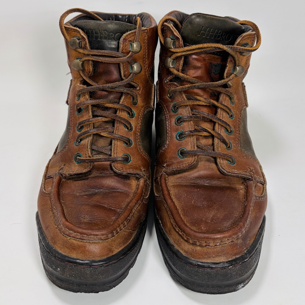 HH Brown Mens 9.5 Leather Gore-Tex Hiking Boots Brown Olive Green